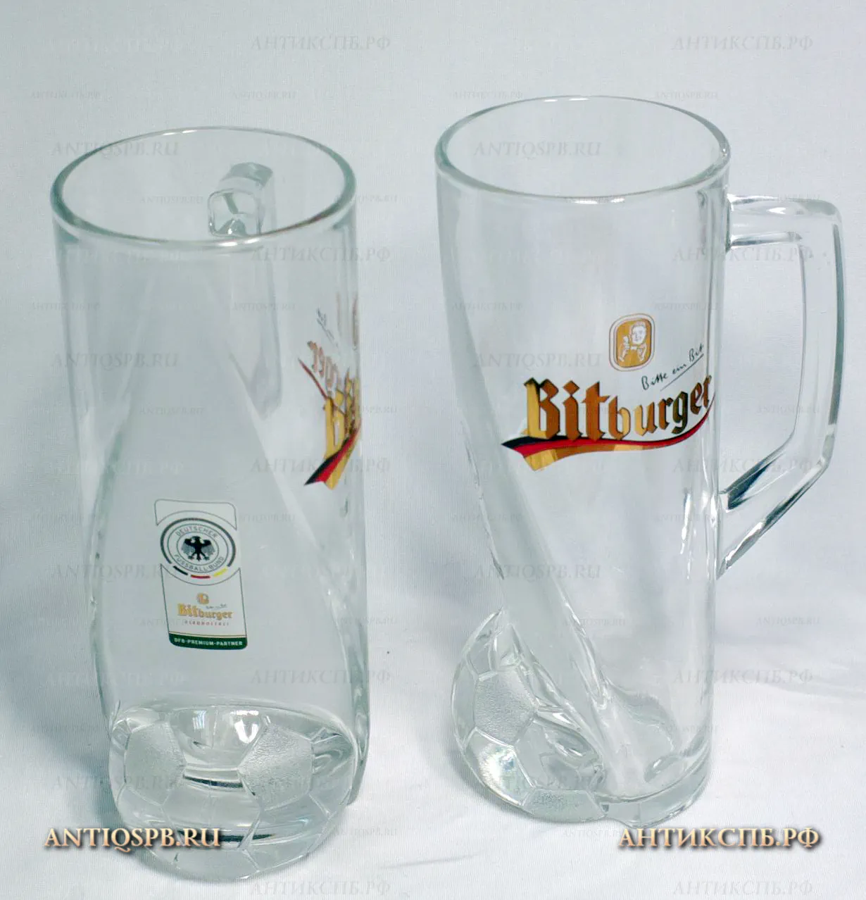 Кружки пивные "Bitburger". Стекло. Германия. Вт. пол. XX века. №18564.12
